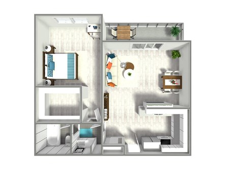 Floor plan for 1 bed, 1 bath, 755 sqft